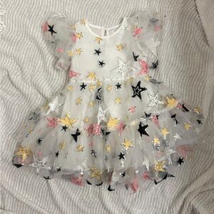 Lola + The Boys Dress White Stars Sequins Size 4 Pink Yellow Black Princess